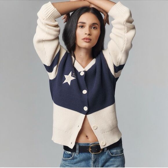 Anthropologie Sweaters - NWT Anthropologie Sweater Daily Practice Quarterback Cardigan Navy Size Small